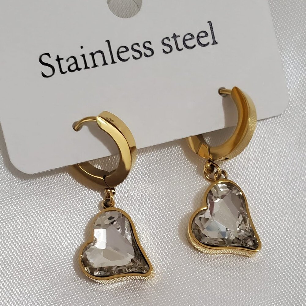 18K Gold Plated Stainless Steel Cubic Zirconia Heart Earrings